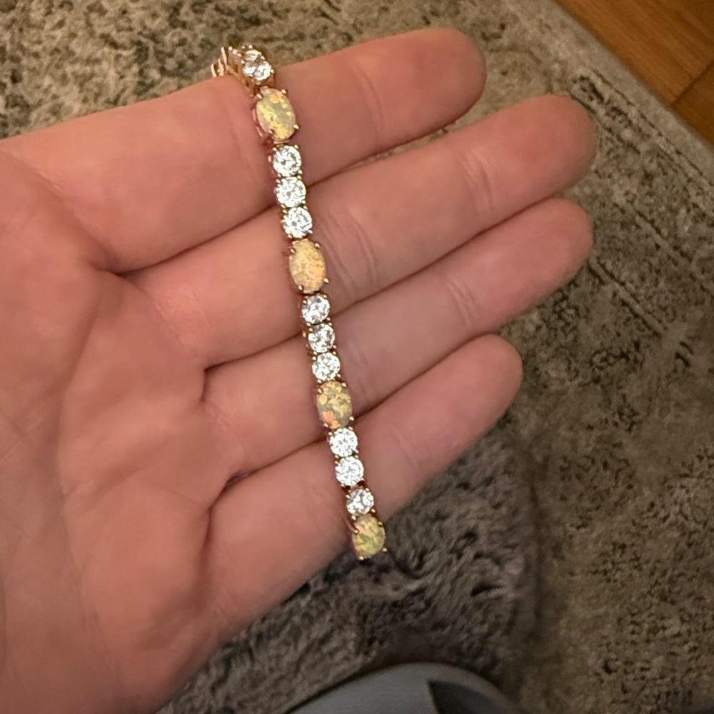 Elegant Opal and Diamond Rose Gold Bracelet